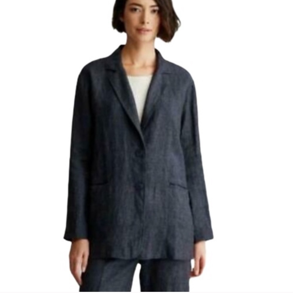Eileen Fisher Organic Linen Delave Boyfriend Blazer Jacket size M